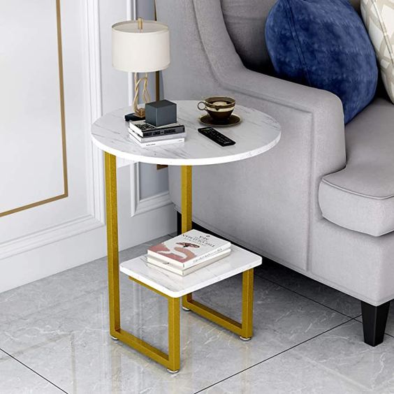 Gold round end side table
