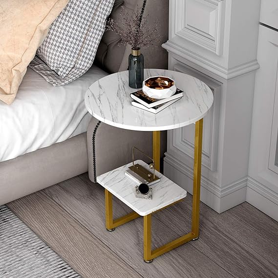 Gold round end side table