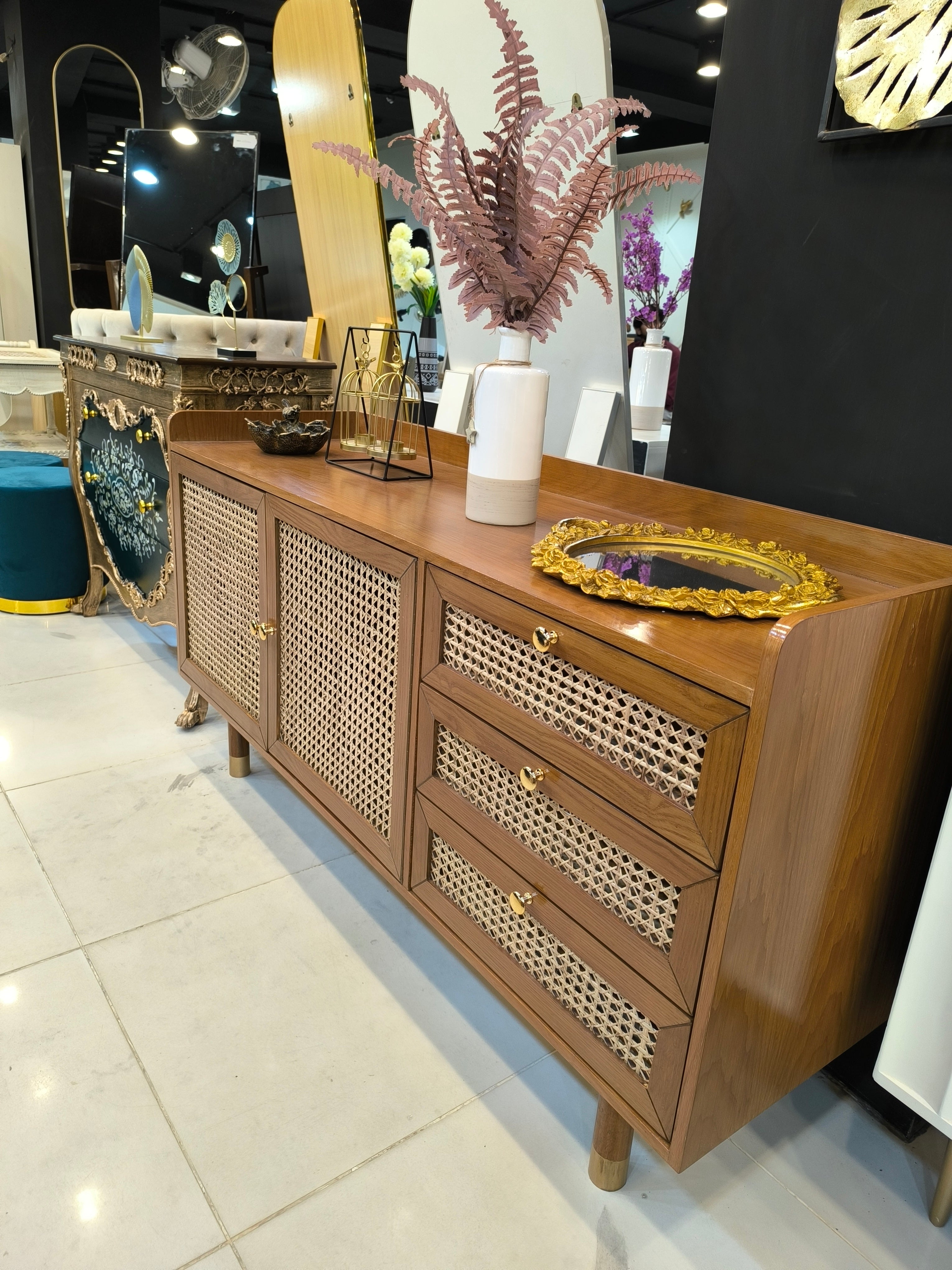 Hexagon rattan sideboard