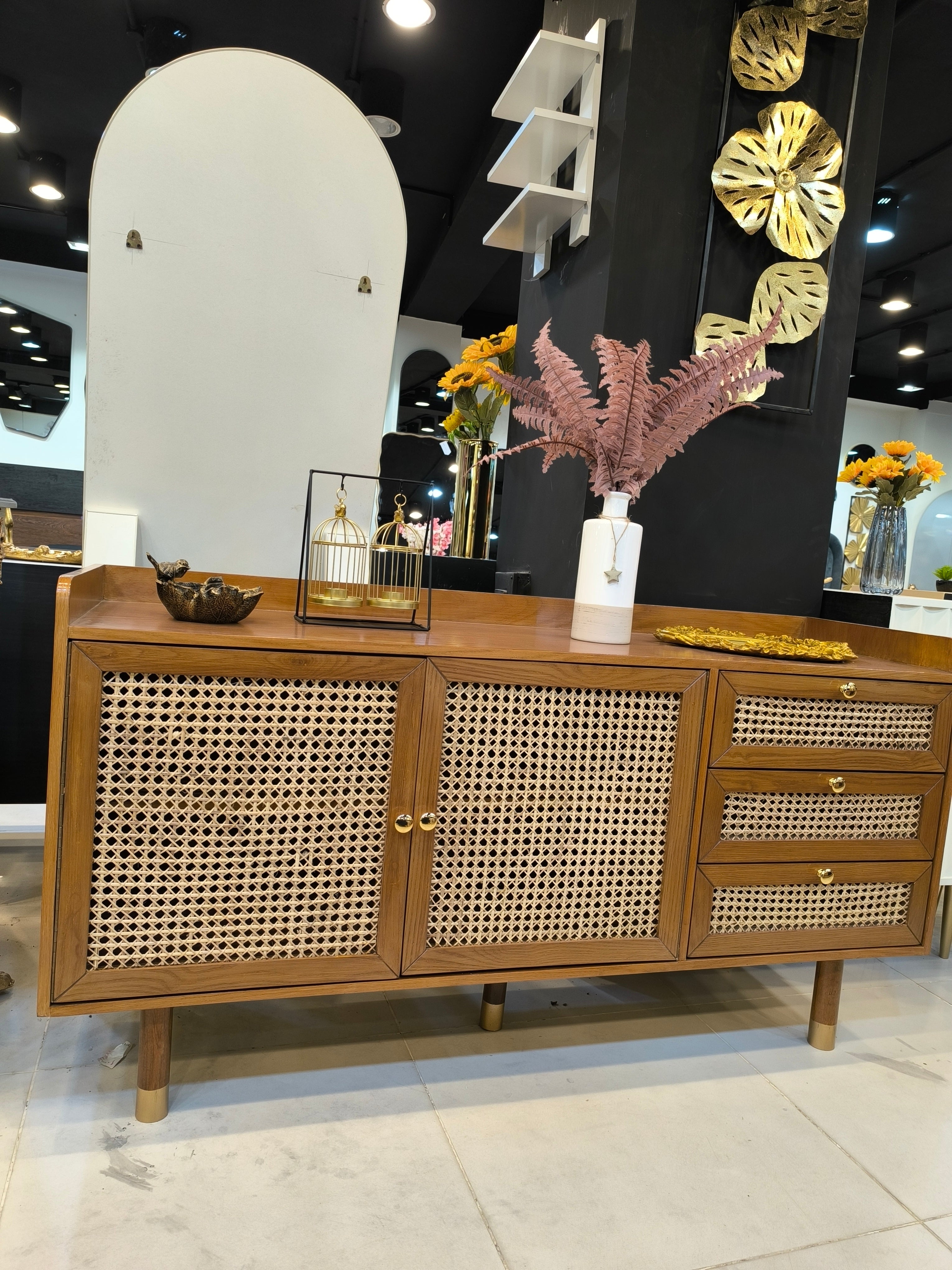 Hexagon rattan sideboard