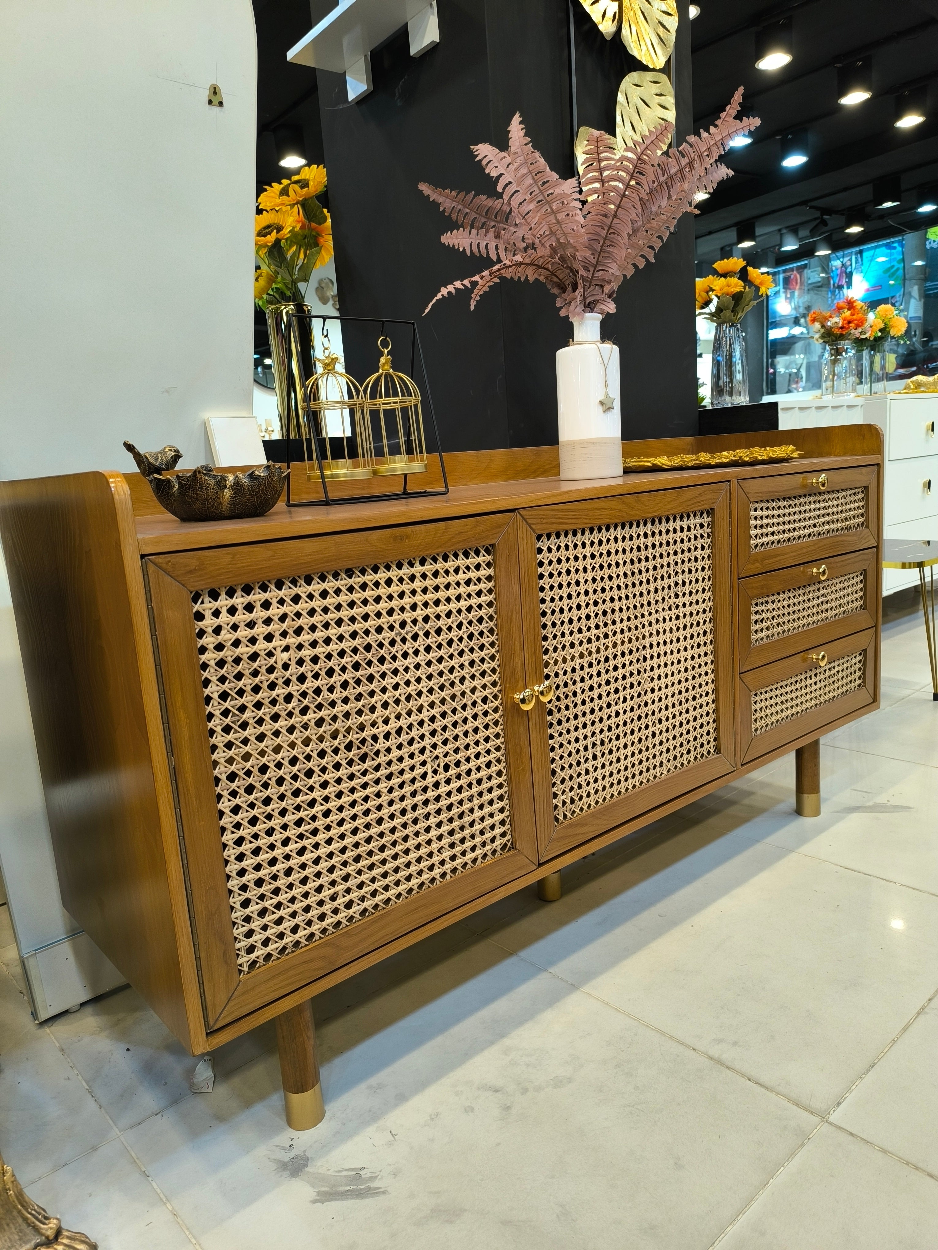 Hexagon rattan sideboard