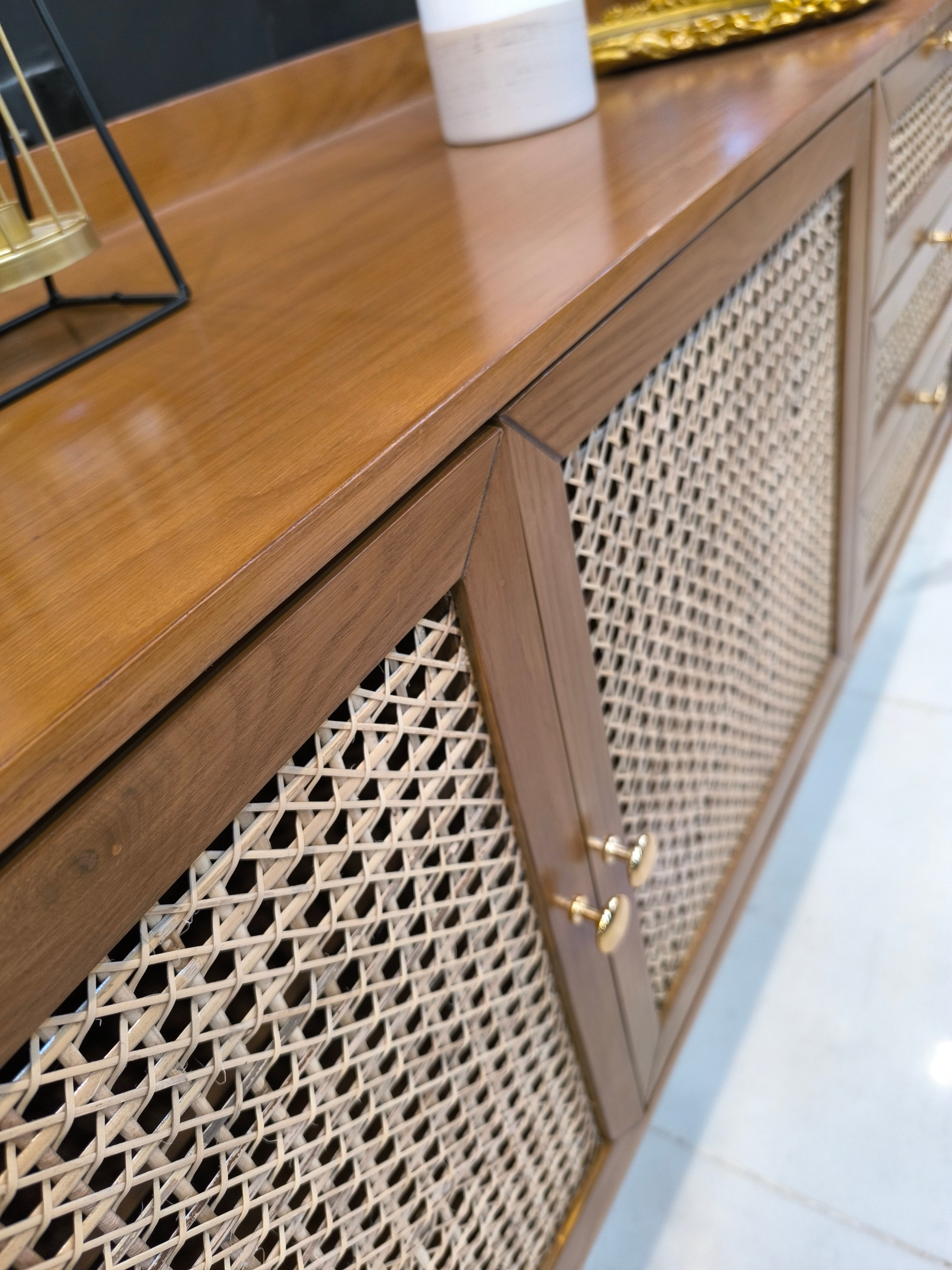 Hexagon rattan sideboard