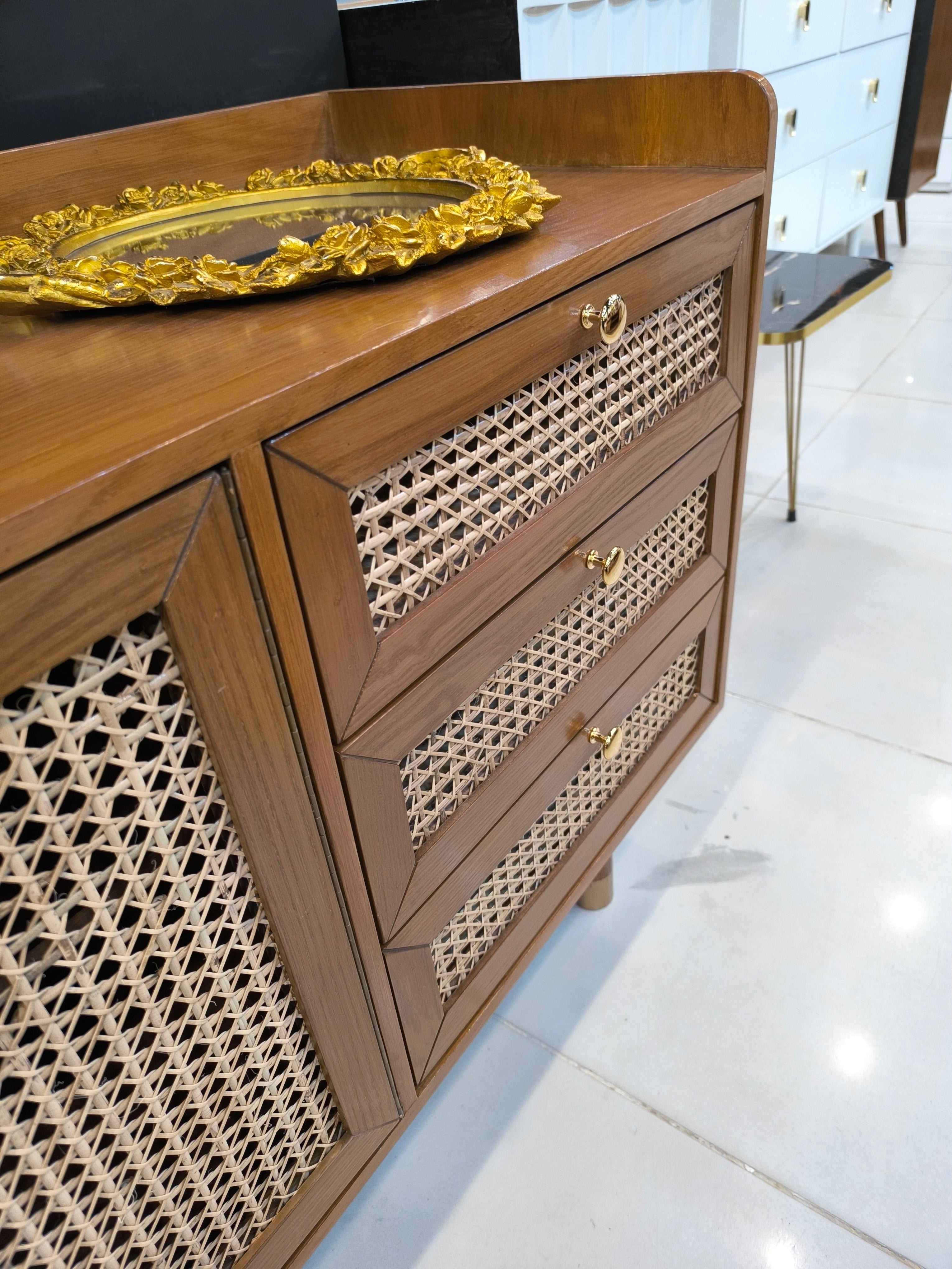 Hexagon rattan sideboard