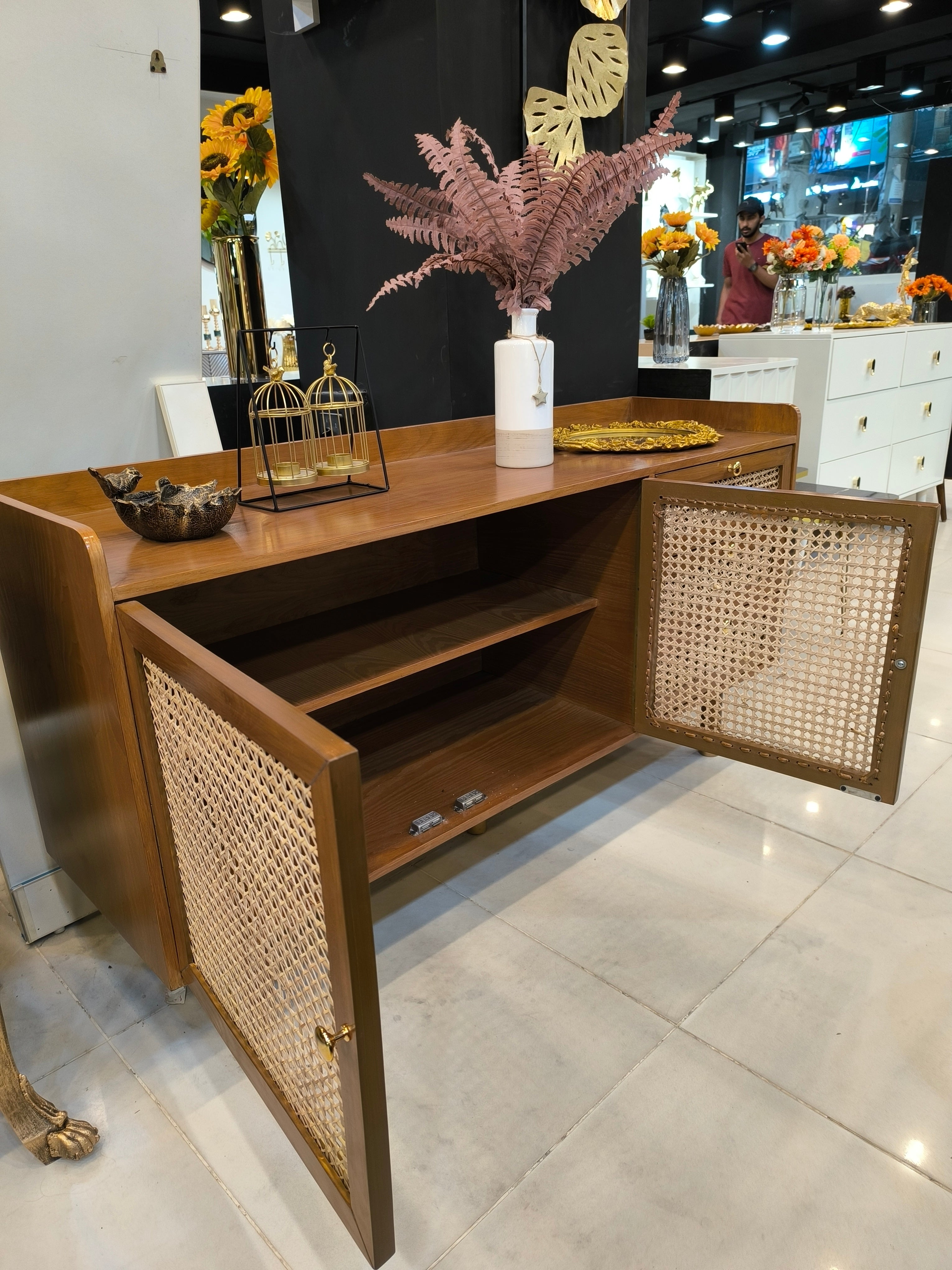 Hexagon rattan sideboard