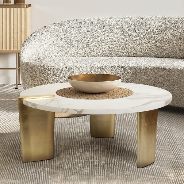 Modern Glam Round Coffee Table Golden Legs
